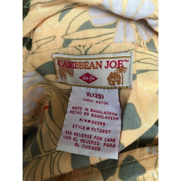 Boys Caribbean Joe Yellow Floral Tropical button front Shirt Size XL (20) - Picture 3 of 5